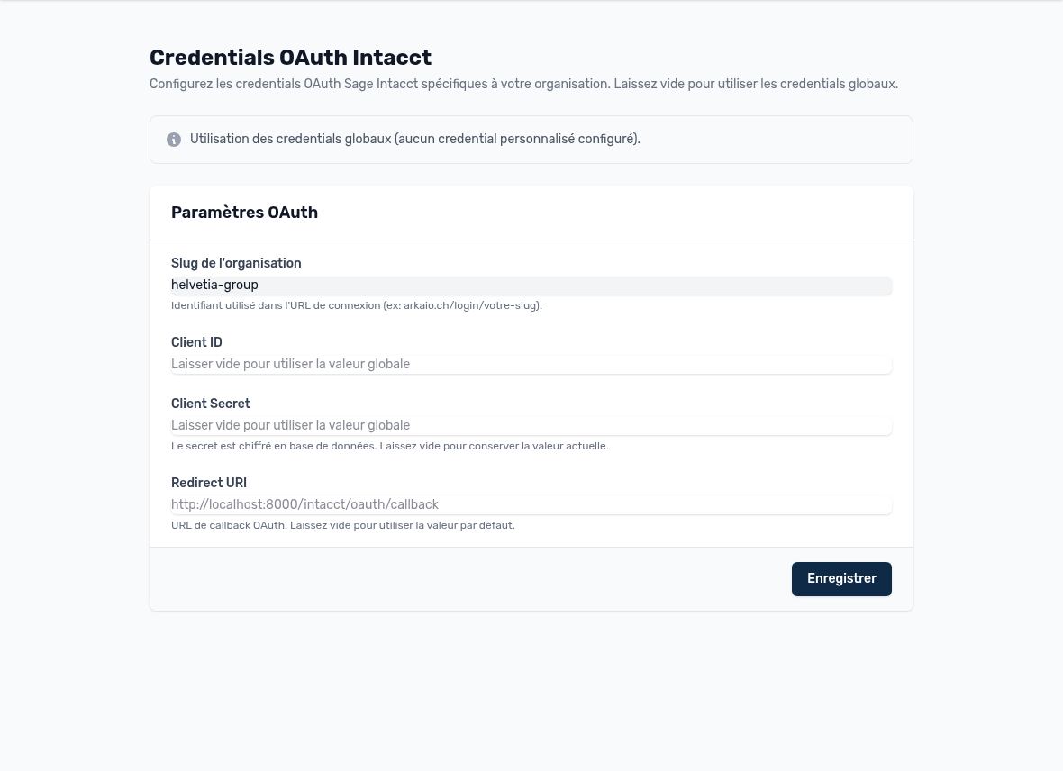 Intacct-OAuth-Zugangsdaten der Organisation