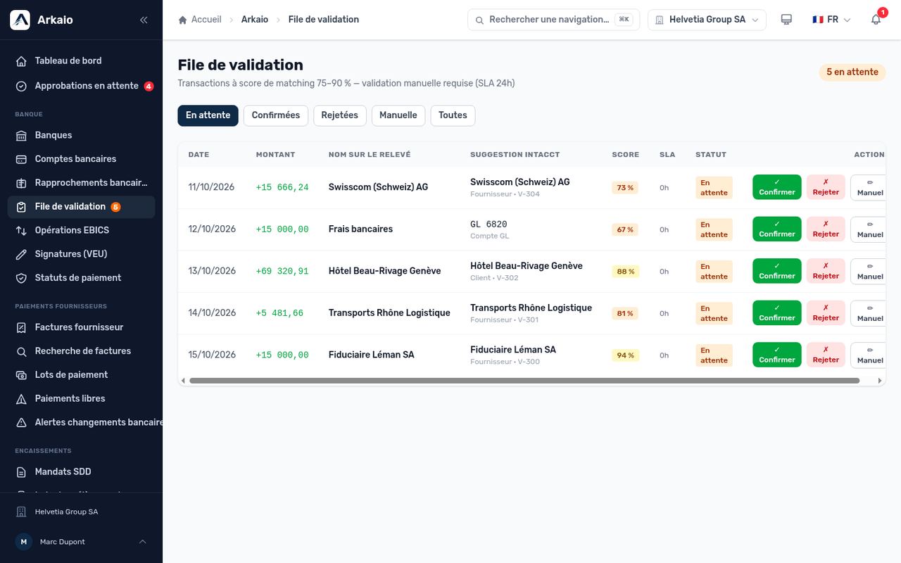 File de validation des mouvements bancaires