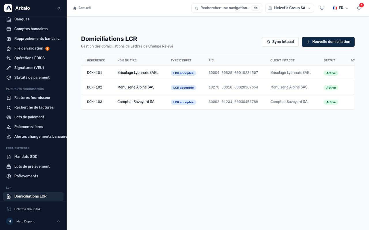 Domiciliations LCR